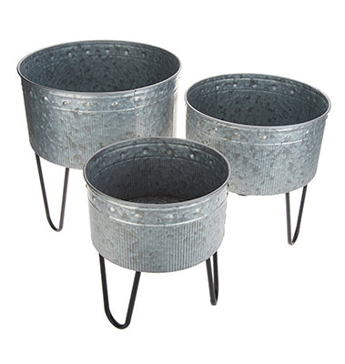Set of 3 Galvanized Planters